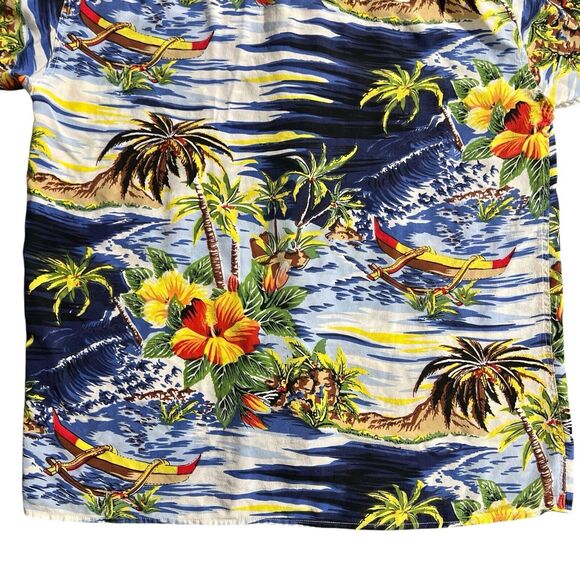 Avanti Button 100% Silk Aloha Hawaii Islands Landscape Shirt Floral Print Sz L - Picture 8 of 16